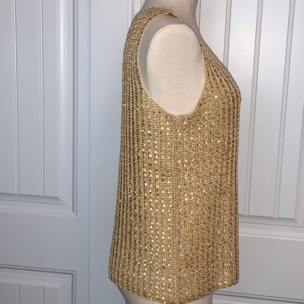 Linda Allard Ellen Tracy Champagne Gold Color Sequin Women's Size L Tank Top - Picture 5 of 8